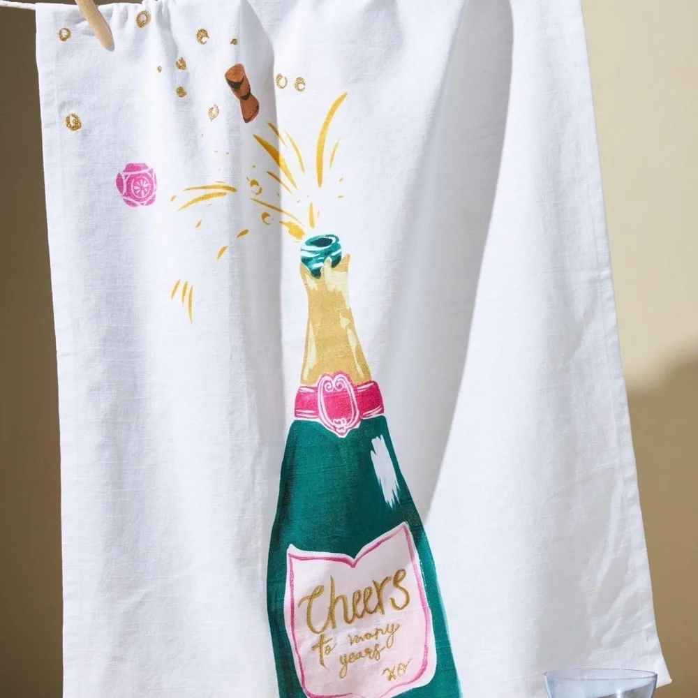 NWT Anthropologie New Years Eve Cheer Tea Kitchen Towel